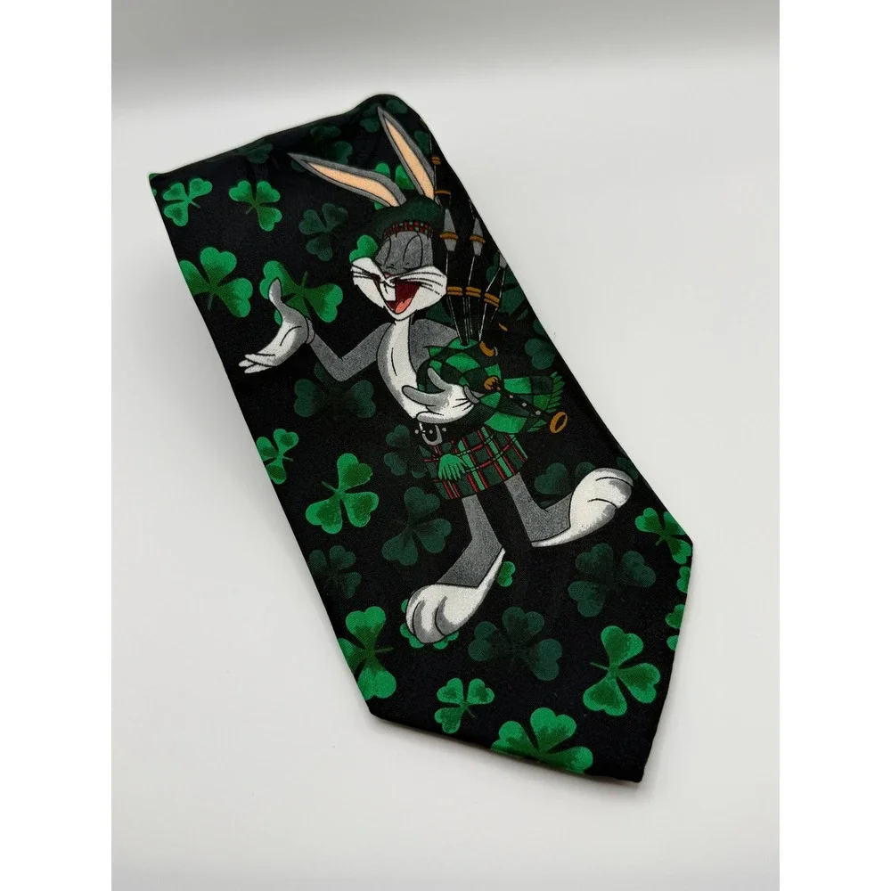 Looney Tunes Bugs Bunny Tie OS Vintage 90s Shamrock St Patricks Day Irish Kilt
